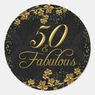 Autocollant de fête d'anniversaire Floral Gold 50 
