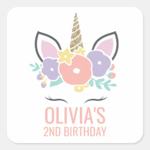 Autocollant de fête d'anniversaire Licorne floral 