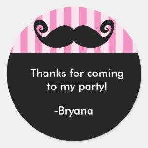 Autocollant de fête d'anniversaire MUSTACHE Pink S
