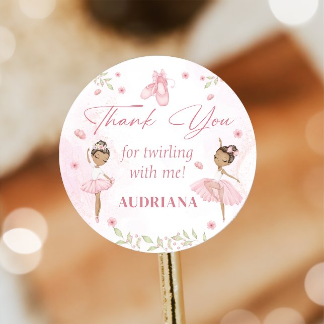 Autocollant de fête d'anniversaire rose Ballerina (Créateur téléchargé)