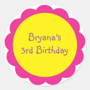 Autocollant de fête d'anniversaire rose et jaune