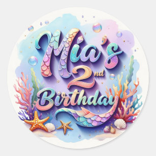 Autocollant de fête d'anniversaire Sirène – Nom et