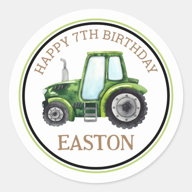 Autocollant de fête d'anniversaire tracteur de fer (Devant)