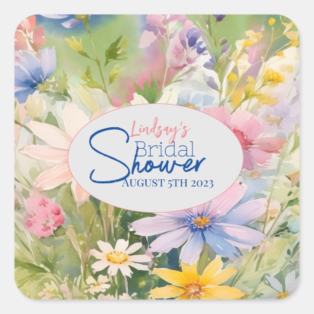 Autocollant de Fête de Mariage Fleurs Sauvages Aqu (Devant)