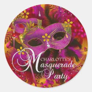 Autocollant de fête masquée florale rose et or
