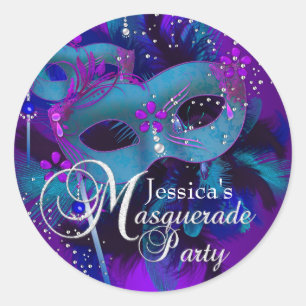 Autocollant de fête masquée Masques sarcelle et vi