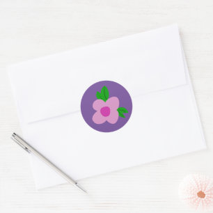 Autocollant de fête rond fleuri rose bohème