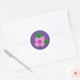 Autocollant de fête rond fleuri rose bohème