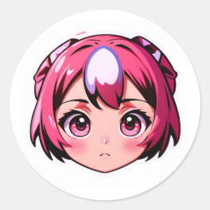 Autocollant de fille anime aux cheveux roses migno