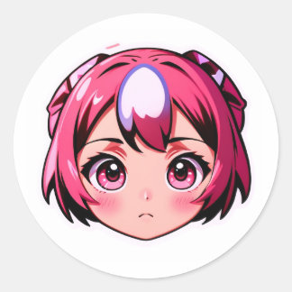Autocollant de fille anime aux cheveux roses migno