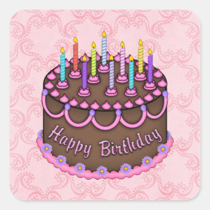 Autocollant de gâteau rose d'anniversaire