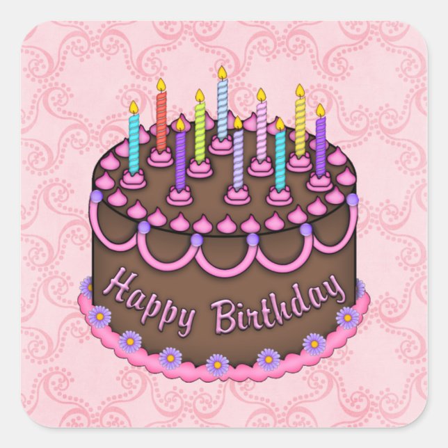 Autocollant de gâteau rose d'anniversaire (Devant)