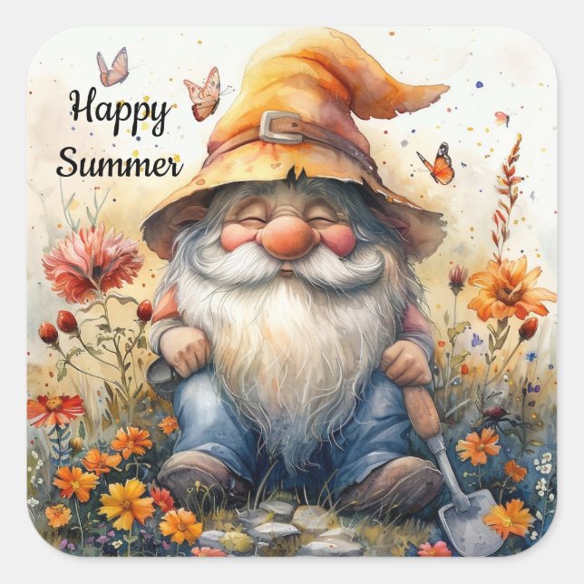 Autocollant de gnome d'été heureux (Devant)