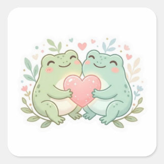 Autocollant de grenouille couple Mignon Deux greno