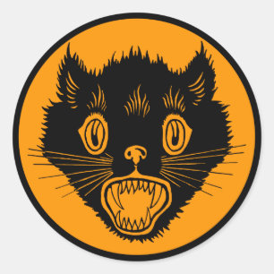 Autocollant de Halloween de chat effrayé par cru
