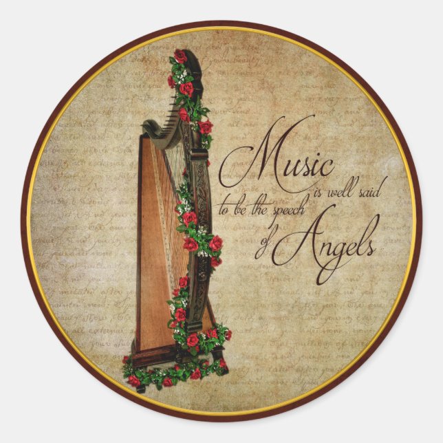 Autocollant de harpe Rose irlandais (Devant)