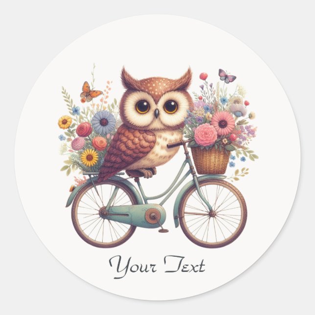 Autocollant de hibou de bicyclette floral (Devant)
