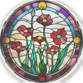Autocollant de jardin rond fleuri en faux vitrail