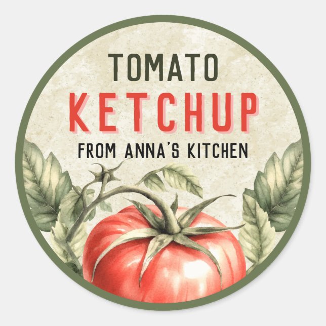 Autocollant de ketchup aux tomates avec fond vinta (Devant)