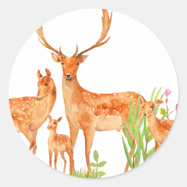 Autocollant de la famille des cerfs en jachère aqu (Devant)