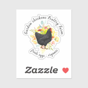autocollant de la ferme de poulet noir à fleurs ja