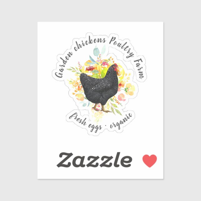 autocollant de la ferme de poulet noir à fleurs ja (Feuille)