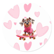Autocollant de la Saint-Valentin Chien Skateboard