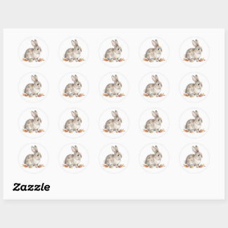 Autocollant de lapin européen à l'aquarelle en for