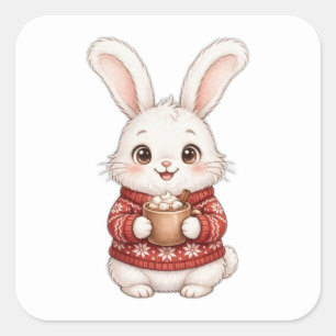 Autocollant de lapin mignon en pull de Noël rouge 