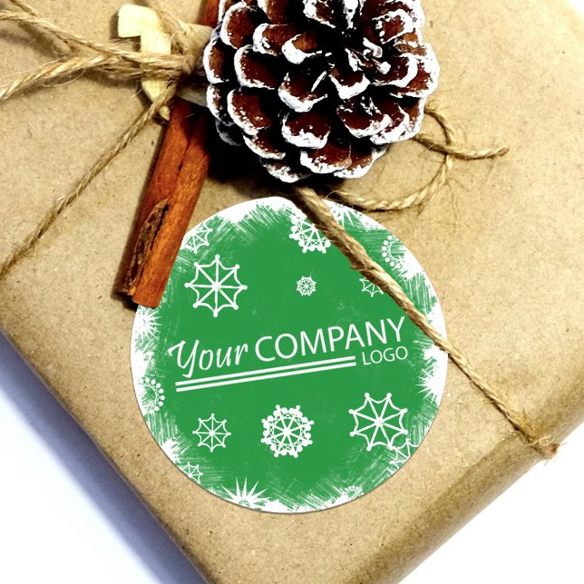 Autocollant de logo à flocons de neige verts et bl (green logo company holiday gift tags)