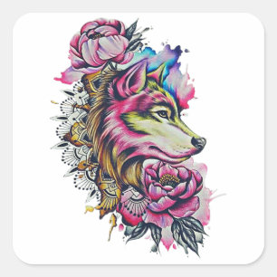 Autocollant de loup coloré