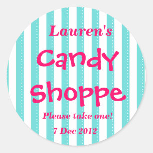 Autocollant de magasin de bonbons bleu et rose cha