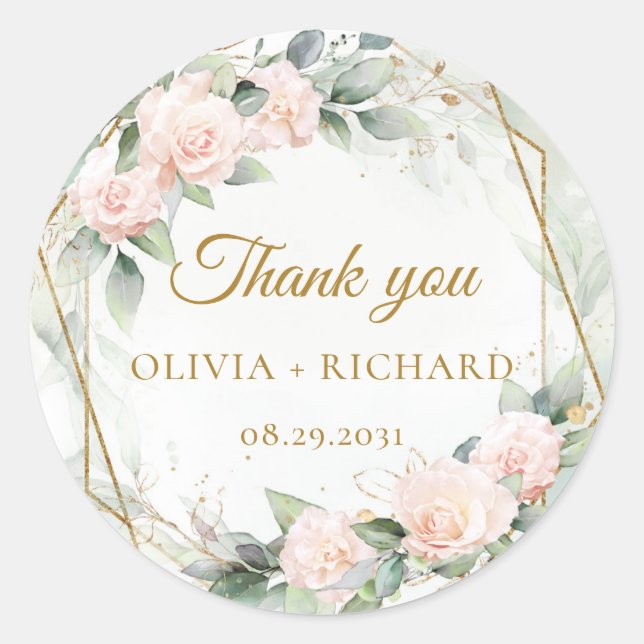 Autocollant de mariage à cadre doré avec verdure e (Devant)