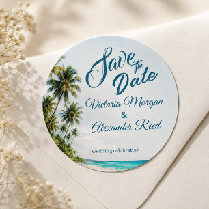 Autocollant de mariage à date fixe de plage tropic