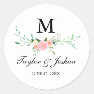 Autocollant de mariage à monogramme aquarelle de f
