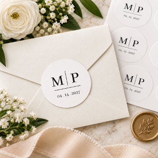 Autocollant de mariage à monogramme élégant noir e