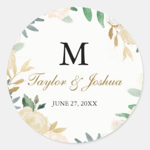 Autocollant de mariage à monogramme en couronne de