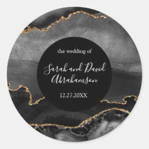 Autocollant de mariage agate noir et paillettes do