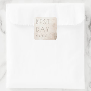 Autocollant de mariage aquarelle beige joyeux