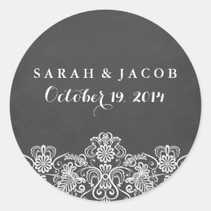 Autocollant de mariage ardoise noire et dentelle
