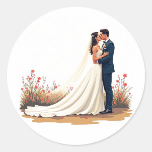 Autocollant de mariage avec baiser des mariés