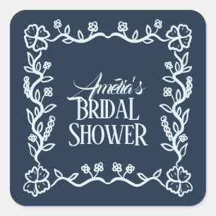 Autocollant de mariage avec cadre floral ondulé