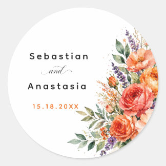 Autocollant de mariage bohème Roses oranges Jardin