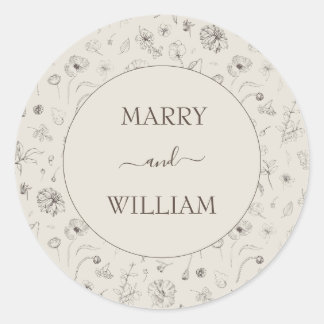 Autocollant de mariage botanique élégant minimalis