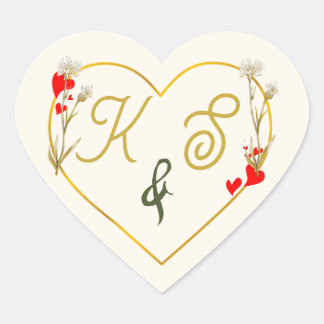 Autocollant de mariage cœur botanique or minimalis