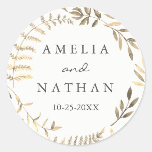 Autocollant de mariage Couronne de feuilles dorées