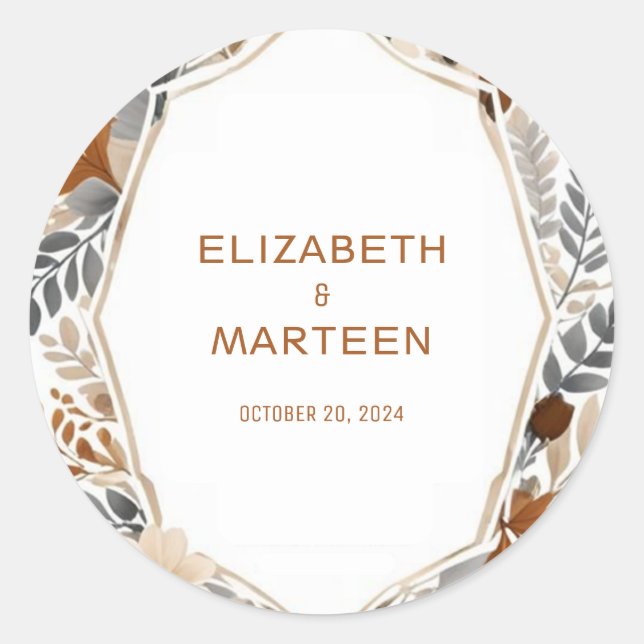 Autocollant de Mariage d'automne Brown de Boho Gre (Devant)
