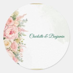 Autocollant de mariage élégant à motif floral oliv