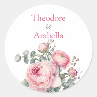 Autocollant de mariage élégant floral de paeonie r