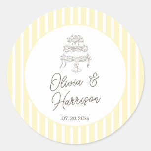 Autocollant de mariage élégant rayé jaune doux